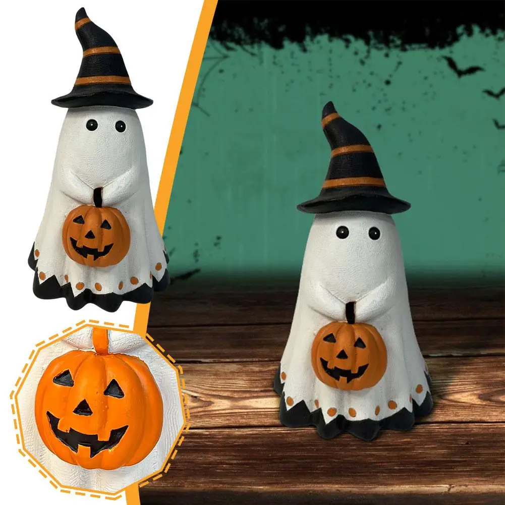 

Cute Little Ghost Pumpkin Statue Halloween Sculpture Decoration Bedroom Decoration Windowsill Resin Props Home Bookshelf I0y0