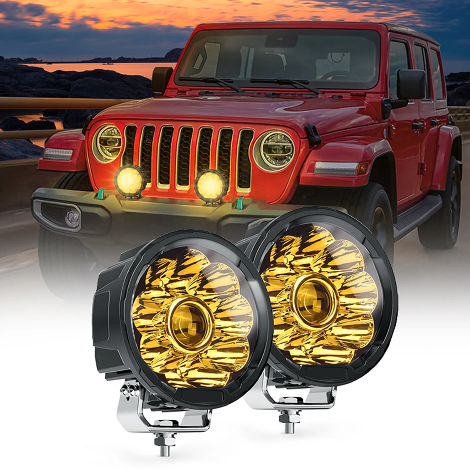 MICTUNING 5 Inch 40W LED Fog Lights Amber LED Pods Work Light Off Road Driving Lights Yellow Fog Lamp Waterproof for Truck ATV