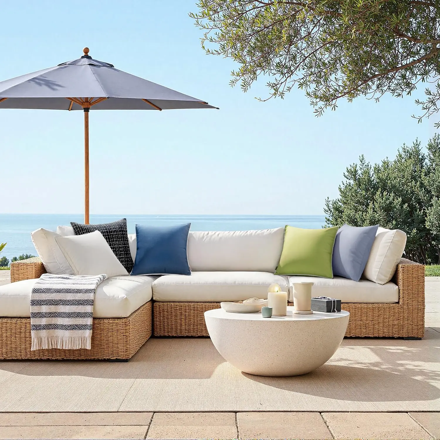Pack of 2 Outdoor Waterproof Pillow Covers Decorative Farmhouse Throw Pillow Covers Square Solid Color Couch Cushion Covers