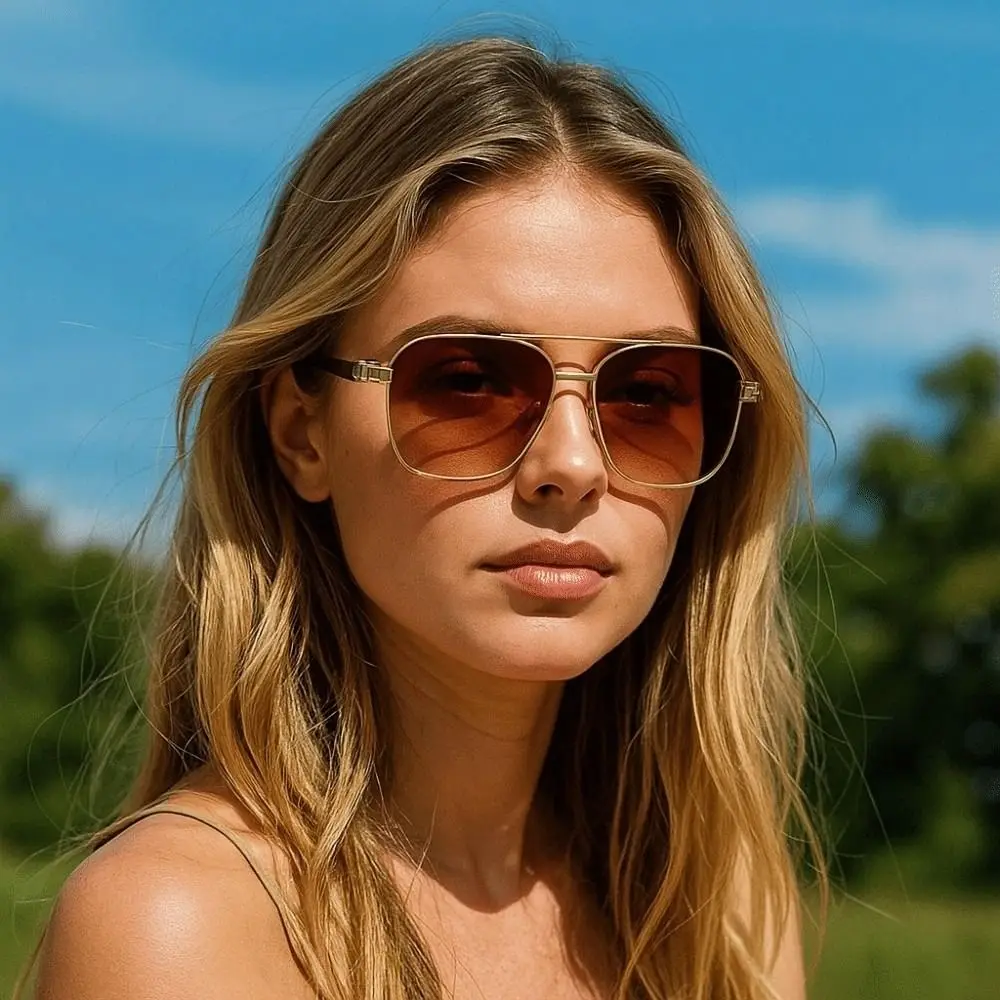 

Retro Double Bar Sunnies Sunshade Eyewear Costume Accessory Unisex Polarized Sunglasses PC Square Frame Anti-UV Glasses Catwalk