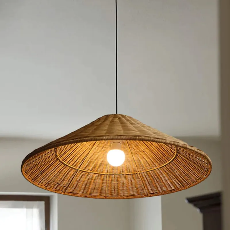 Dou-Abat-jour en rotin marron et beige, lampes minimalistes pour salle à manger, salon et cuisine