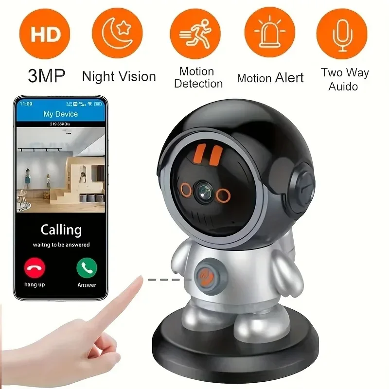 Wireless Robot Monitoring Home WiFi IP Camera Shaking Head Machine One-click Call Intelligent Remote High-definition 3MP Webcam