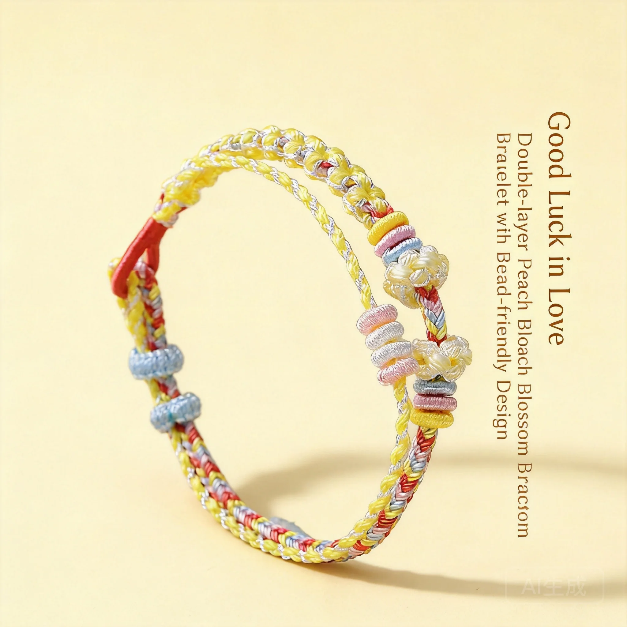 Chinese Style Lucky Peach Blossom Double Layer Handmade Braided Bracelet Diy Semi Finished Beadable String For Good Luck Fortune
