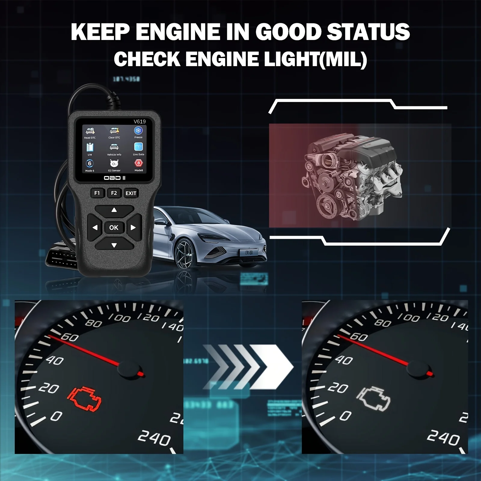 V619 Auto-Diagnosegerät Kfz-OBD2-Scanner für Motorkontrolle mit Farbbildschirm 2026 – Detail 5