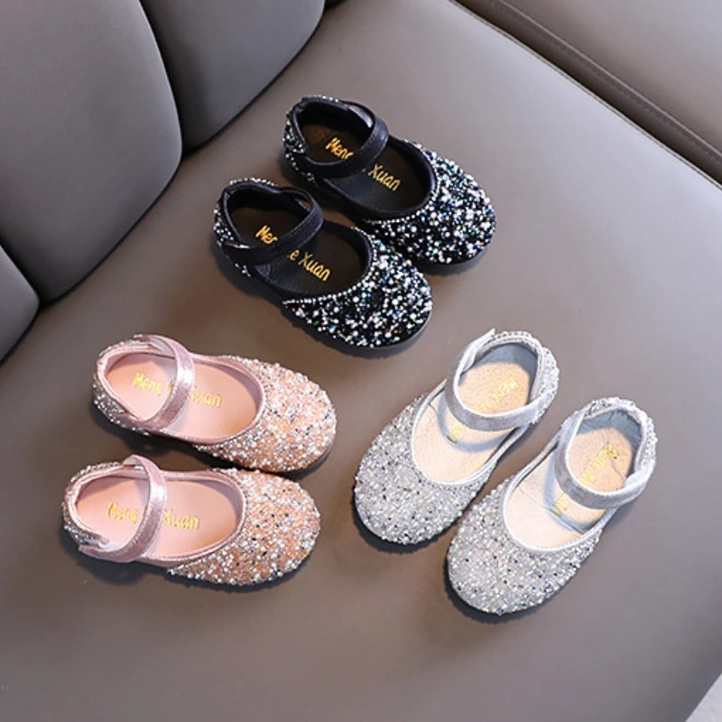 Girls Rhinestone Princess Shoes Children Summer Dance Shoes Performance Shoes Kids Mary Jane Buckle Leather Shoes Ceremony Shoes