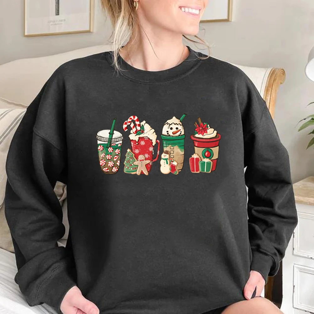 Christmas Coffee Sweatshirt Cute Fall Hoodie Christmas Sweatshirt Women Clothes Christmas Snowman Latte Coffee Lover Pullovers