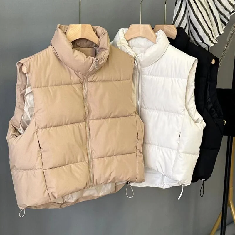 Autunno inverno nuovo colletto alla coreana femminile gilet ultraleggero Slim Fit orlo con coulisse temperamento Chic solido gilet portatile