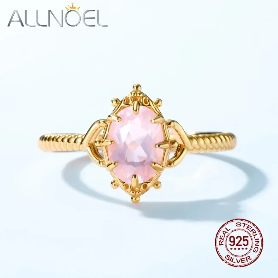 

ALLNOEL 925 Sterling Silver Natural Natural 5*7mm Pink Quartz Rings for Women Elegant Popular Wedding Anniversary Fine Jewelry