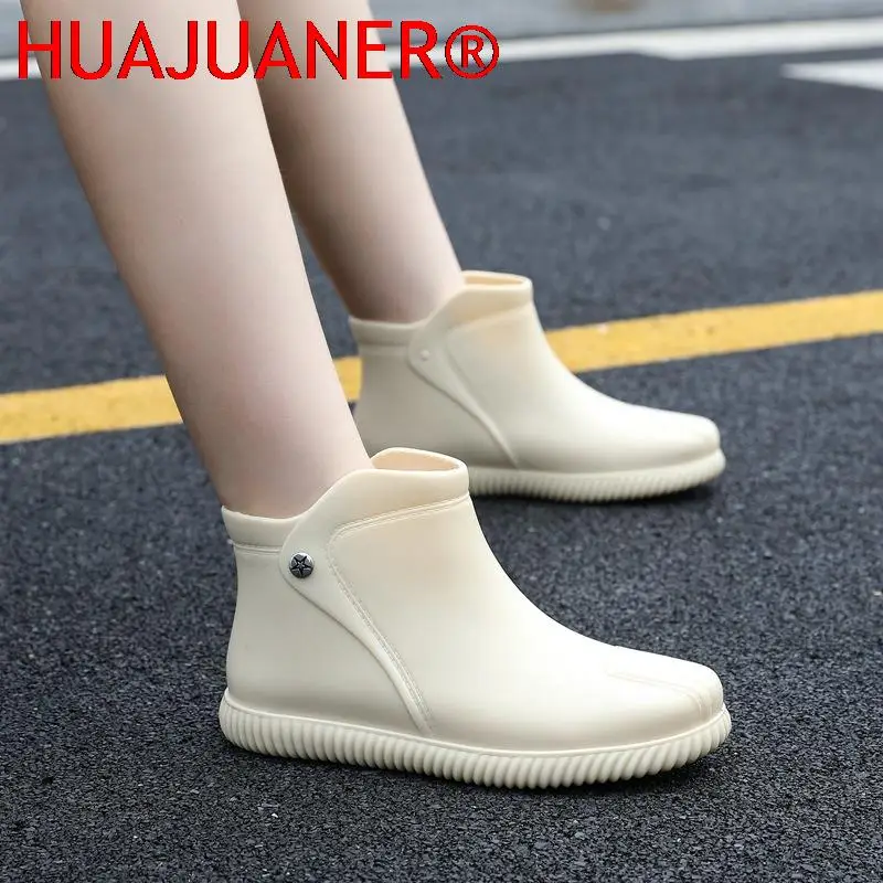 Women's Rain Boots Waterproof Rain Shoes Female Flat Galoshes Shoes Rubber Black Ankle Boots Slip on Fishing Shoes Woman Botas