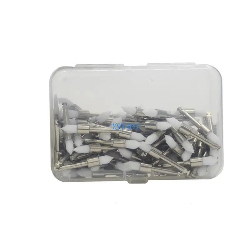 E15A Pack Of 100 Dental Polishing Brushes Metal Handle With Nylon Bristles For Professional Teeth Cleaning And Stain Removal
