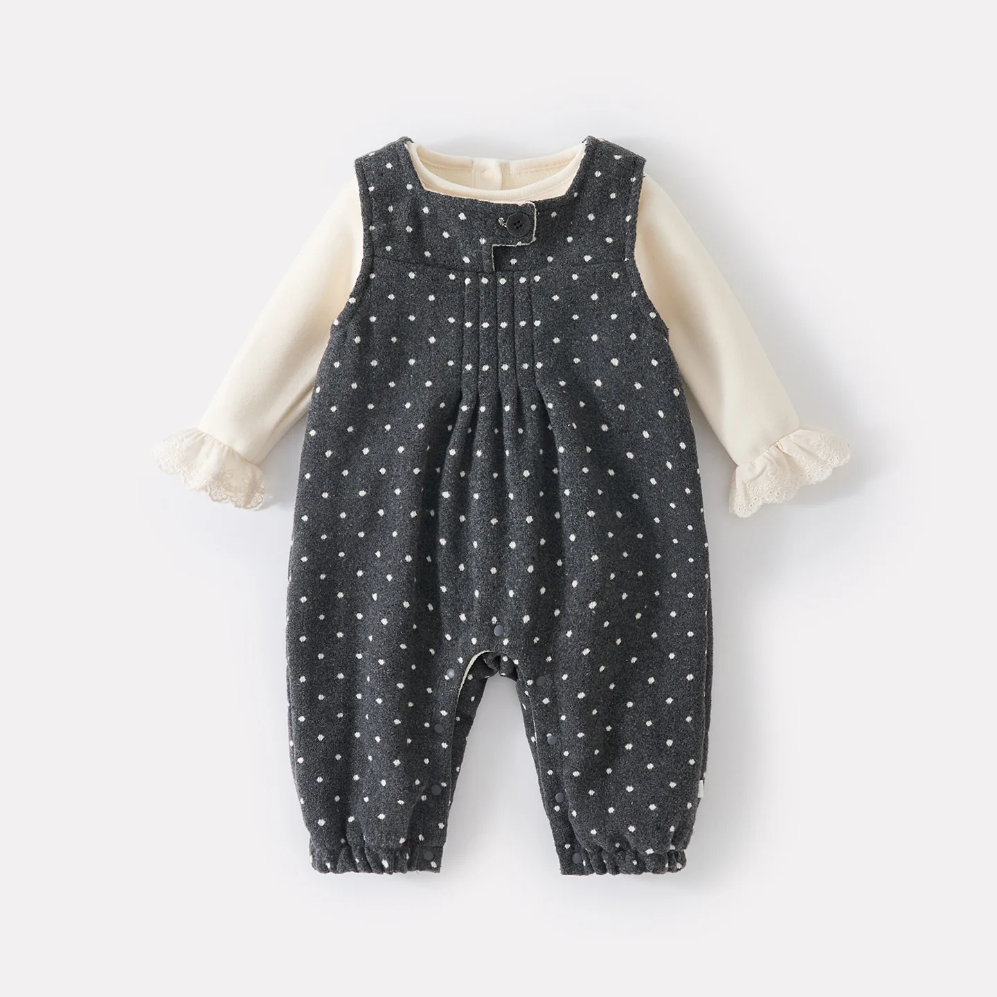 Winter New Casual Lace Bottom Shirt Women's Treasure Thick Fleece Korean Polka Dot Pants Two Piece Set