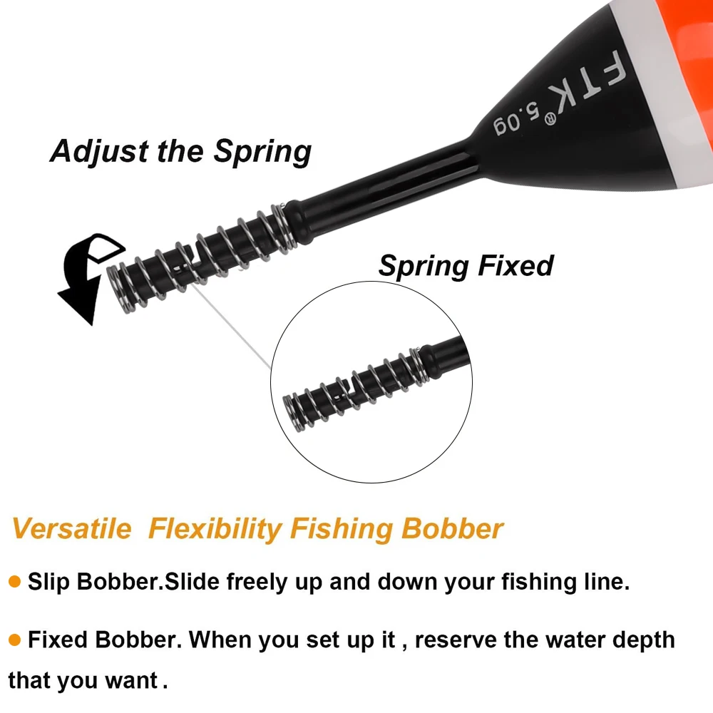 FTK 5pcs 2g/4g/5g Fishing Floats Bobbers Balsa Wooden Spring Slip Floating Bobber Fixed Bobbers for Crappie Panfish Catfish view 5