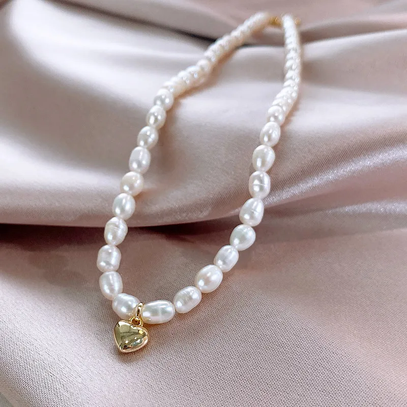 Romantic Love Heart Natural Freshwater Pearl 14K Gold Filled Female Chains Necklace Wholesale Jewelry For Women Wedding Gifts