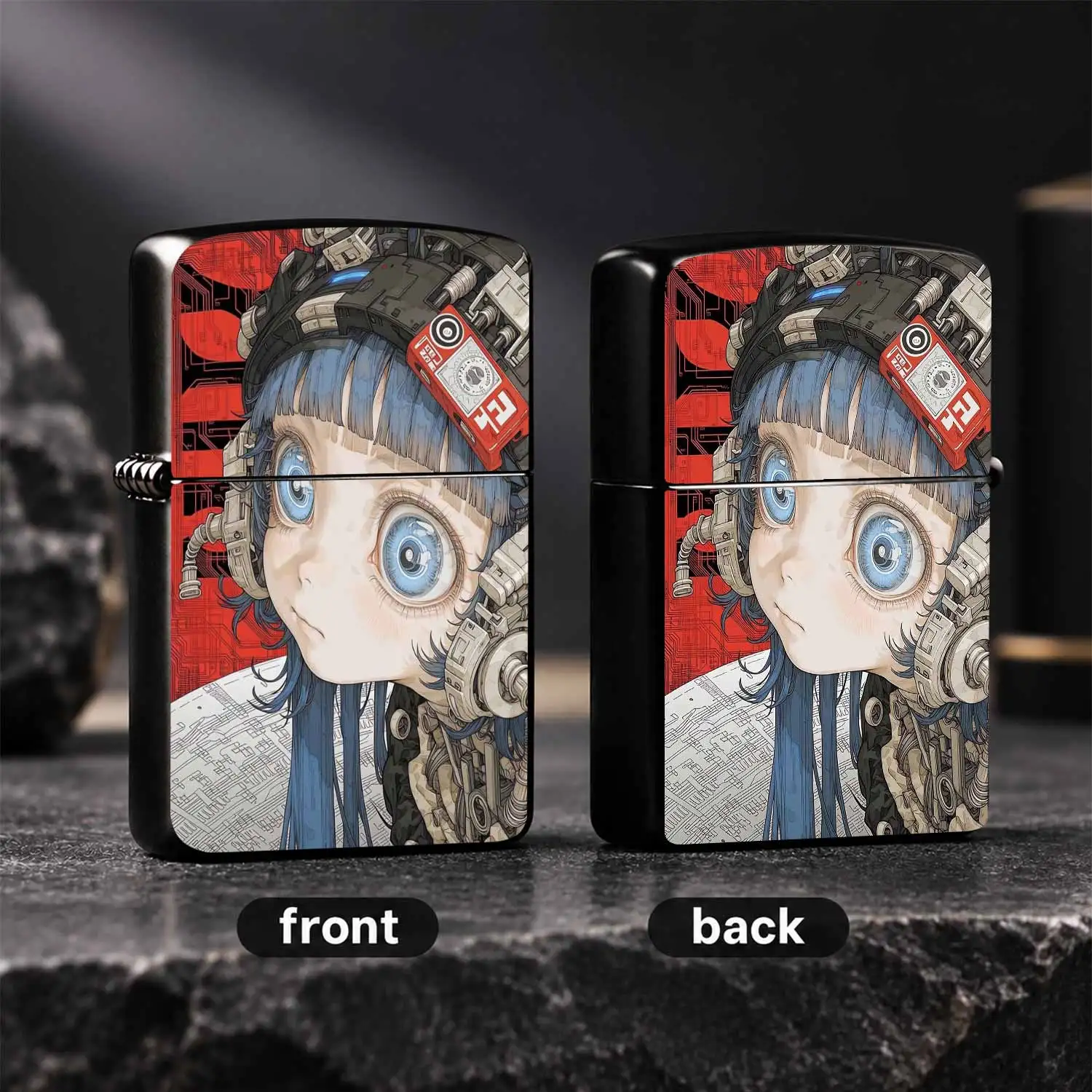 Cyber Blue-Eyed Girl Art Lighter, Sci-Fi Texture Decor, Portable Versatile Igniter For Travel Outdoor Daily Scenarios, Unique Aesthetic Collectible Gift, Stylish Practical Accessory With Distinct Cyber Art Vibe For All Occasions A Humorous