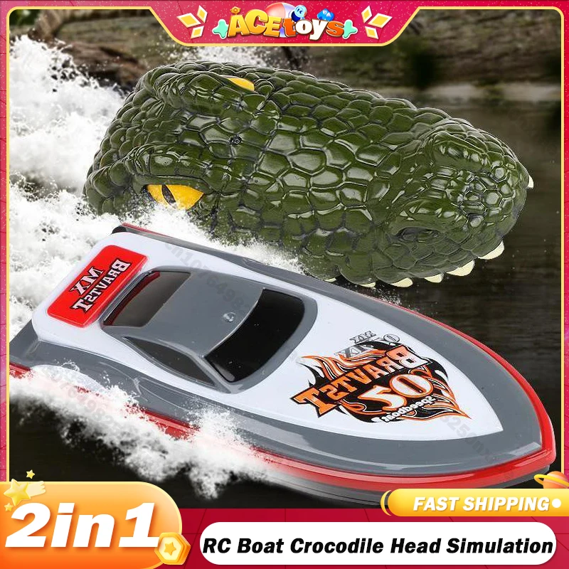 RC Boat Crocodile Head Simulation 2in1 Remote Control Joke Alligator Decoy Electric Toys Water Spoof Toys for Kids Water Gifts