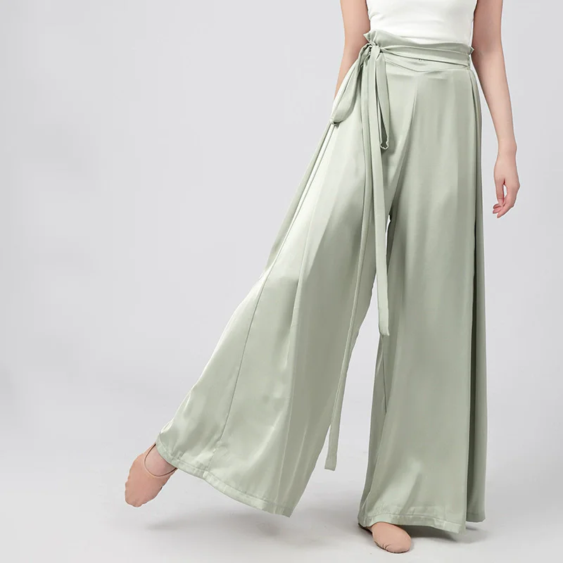 

Modern/Classical Dance Pants Women Summer Training Wide-leg Pants Soft Shiny Satin Elegant Chinese Style Dance Wear Trousers