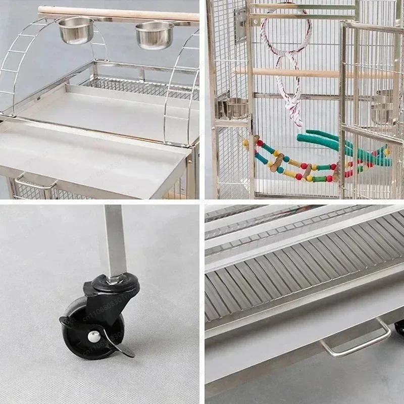 YbjExtra Large Stainless Steel Parrot Bird Cage with Wheels Breeding Cage