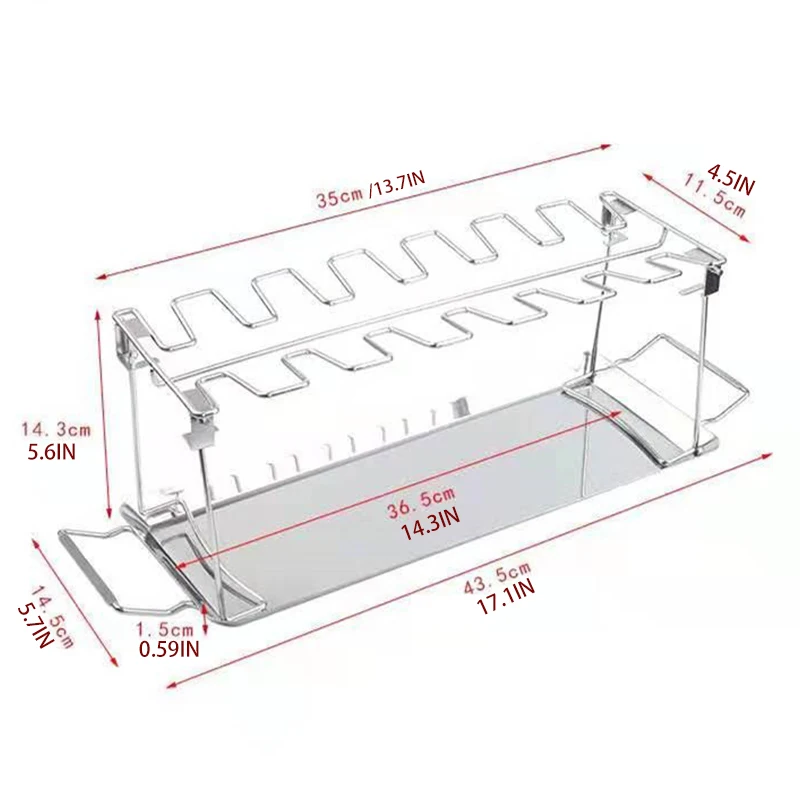 Stainless steel folding grilled chicken leg rack, barbecue grill, barbecue plate, barbecue grill, with bottom tray, BBQ