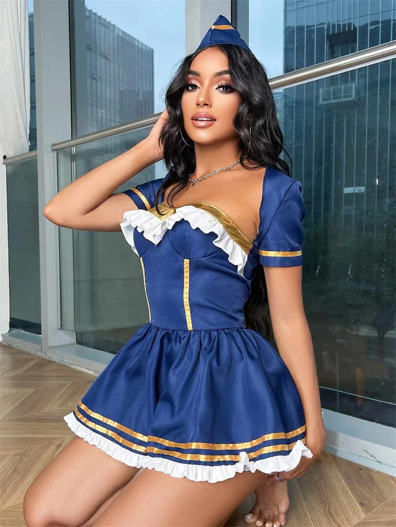 새로운 패션 여성의 세련된 롤 플레잉 해군 유니폼 성인 레이디 나이트 클럽 파티 코스프레 선원 의상 고품질 드레스 복장