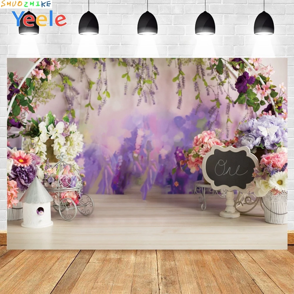 

Purple Flowers 1 Year Birthday Baby Showers Decoration Photography Background Decoration Photocall Backdrop Photo Studio