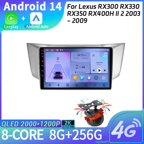 CarPlayワイヤレスマルチメディアプレーヤー,ステレオ,Android 14,ナビゲーション,Lexus rx300,rx330,rx350,rx400h ii 2 2003
