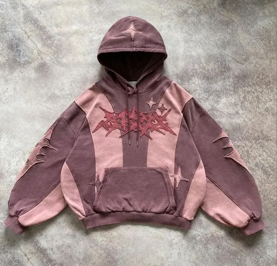 

Новинка 2024, винтажная лоскутная толстовка в стиле Харадзюку, женская Y2K Harajuku, готическая свободная повседневная толстовка с капюшоном, уличная одежда