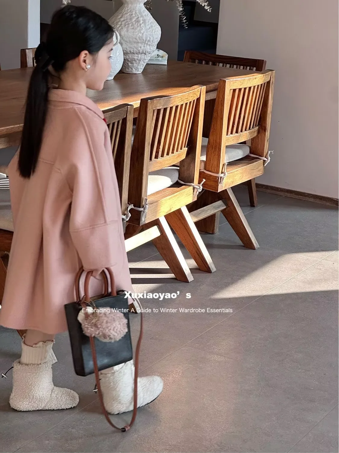 Girls Winter Long Wool Coat New Pink Sweet Style Overcoat Kids Fashion Outerwear 130-170CM