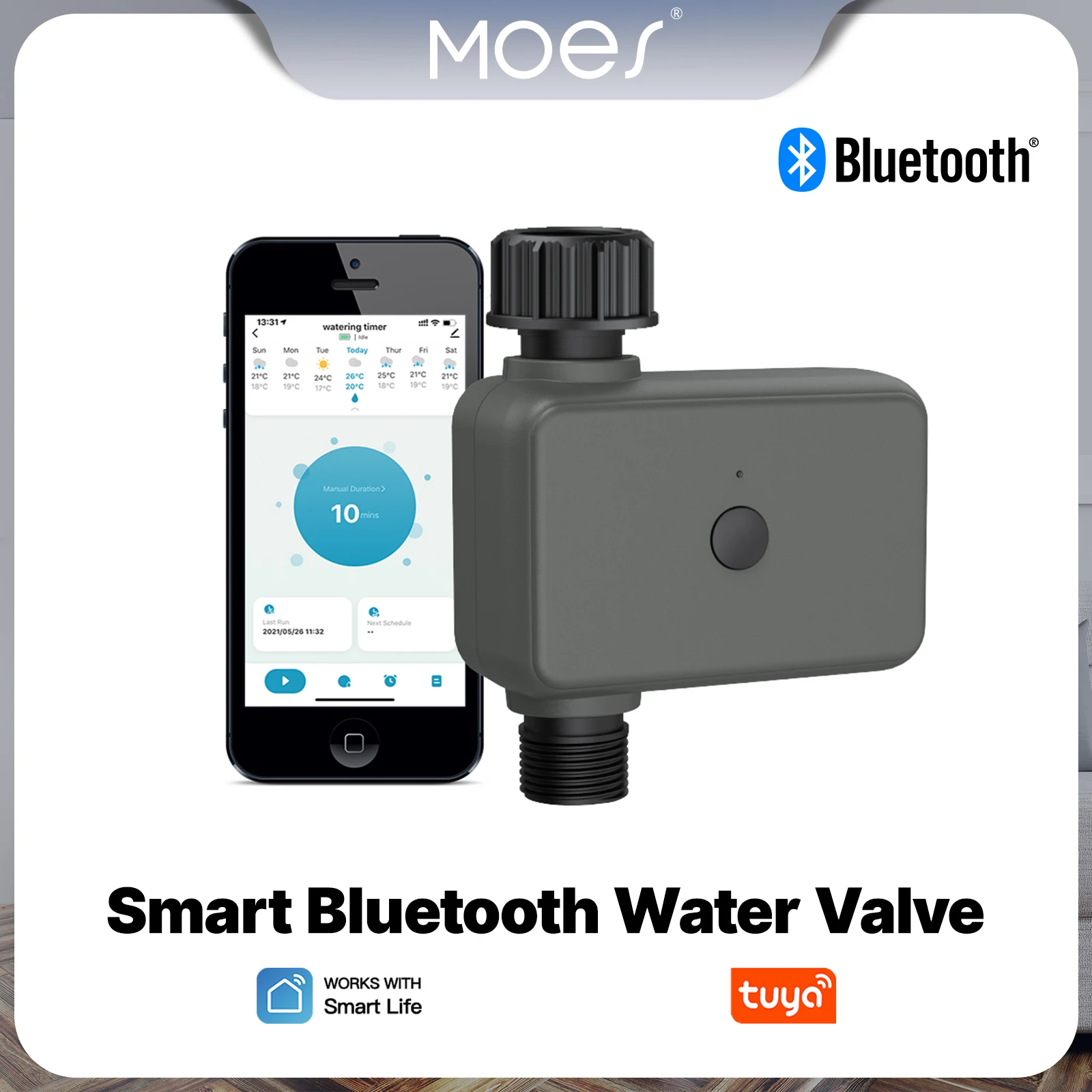 שסתום השקייה חכם MOES Smart Bluetooth עם טיימר השקייה Tuya, בקר מרחוק, מסנן, ניתן לשטוף, מתכנת, זמני