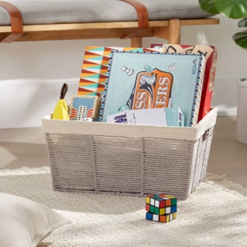 سلة مخروطية كبيرة من الحبل الورقي المنسوج باللون الرمادي - تصميم بسيط يمزج بسهولة مع أي ديكور منزلي