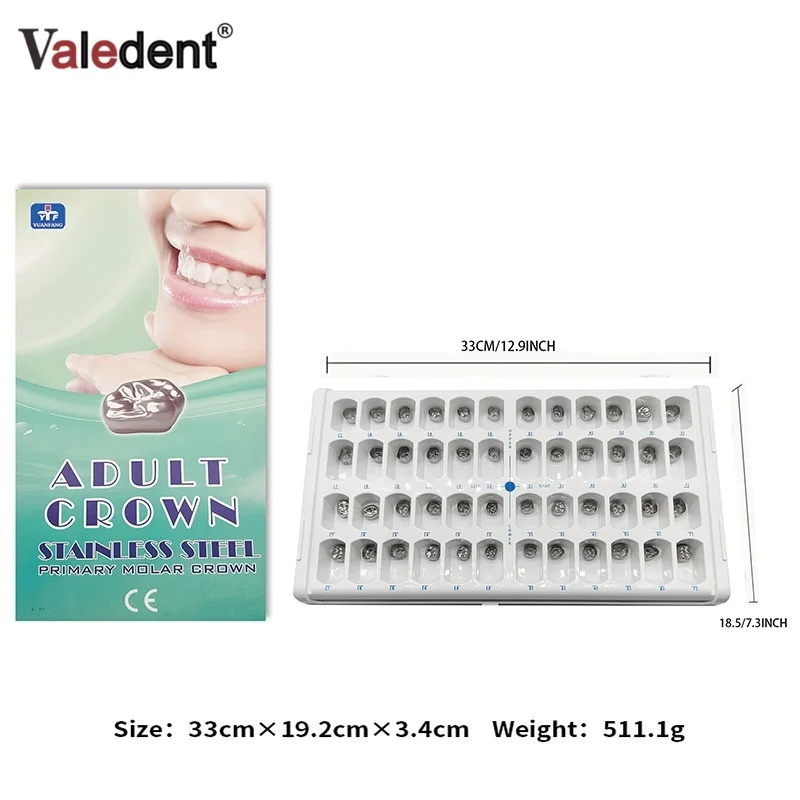 

24 Sizes Dental Primary Molar Crown Adult Permanent Molar Crowns Stainless Steel Preformed Temporary Crowns Dentistry Material