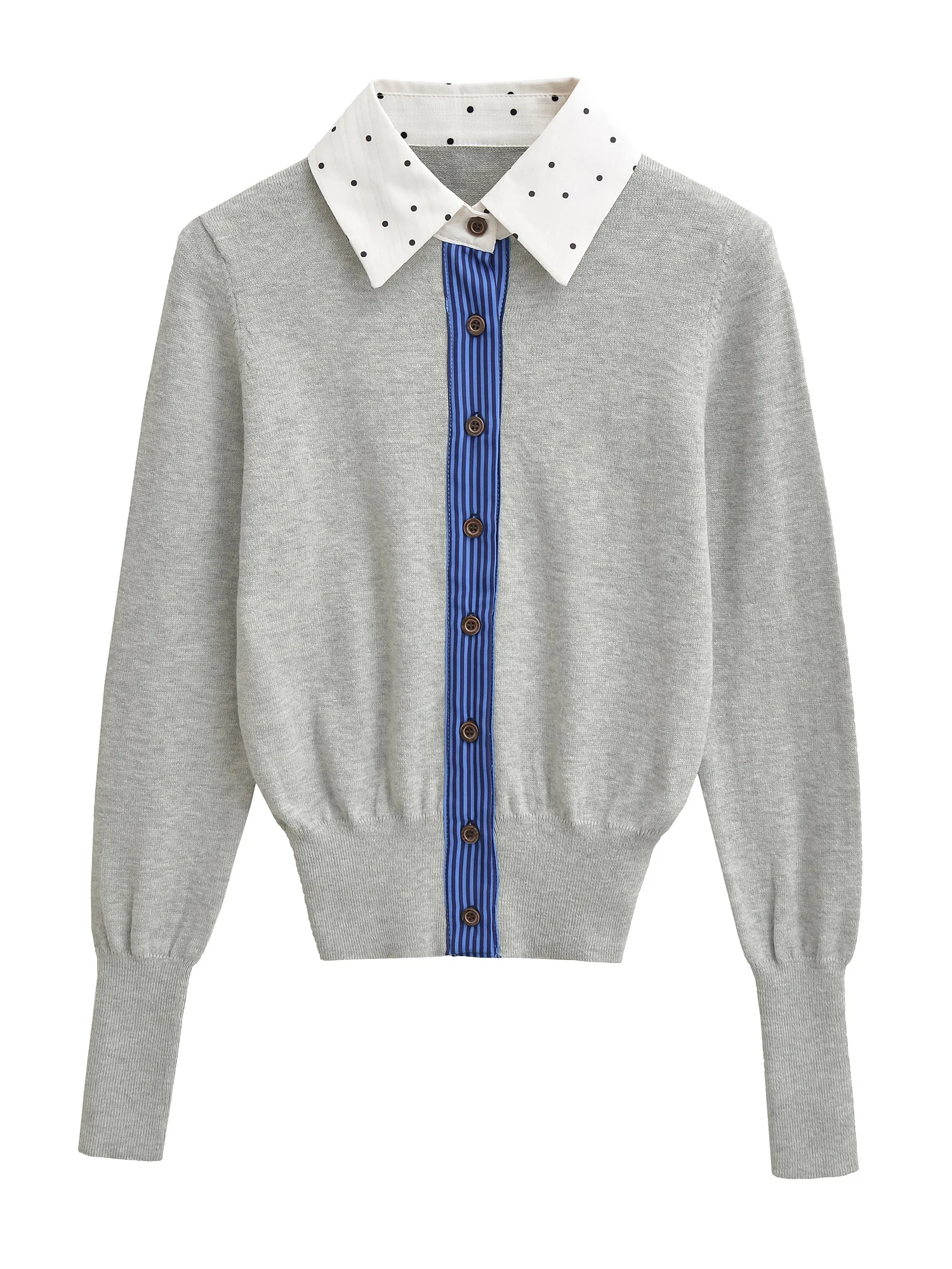 

Retro Sle Long Sve Embroidered Knitwear Women's Slim Fit Cardigan Color Blo Collar Design Cotton Nylon Blend Autumn Wi...