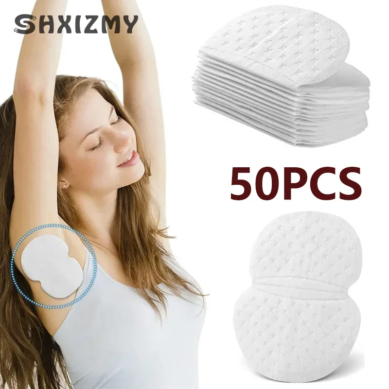 Almofadas absorventes de suor nas axilas, forro das axilas, anti-odor, respirável, adesivo invisível, desodorante para roupas de hortelã, verão, 50pcs