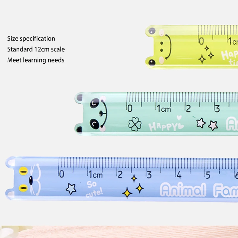 Cute Cartoon Plastic Straight Ruler Estudantes Papelaria Animais Forma 12cm Réguas Desenho Learning Supplies for School Office