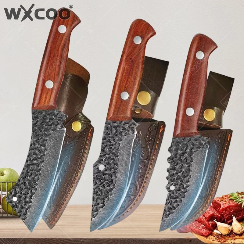 WXCOO Handmade Forged Meat Cleaver Kitchen Knife Stainless Steel Boning Cooking Knives Butcher Knife Fruit Knife BBQ