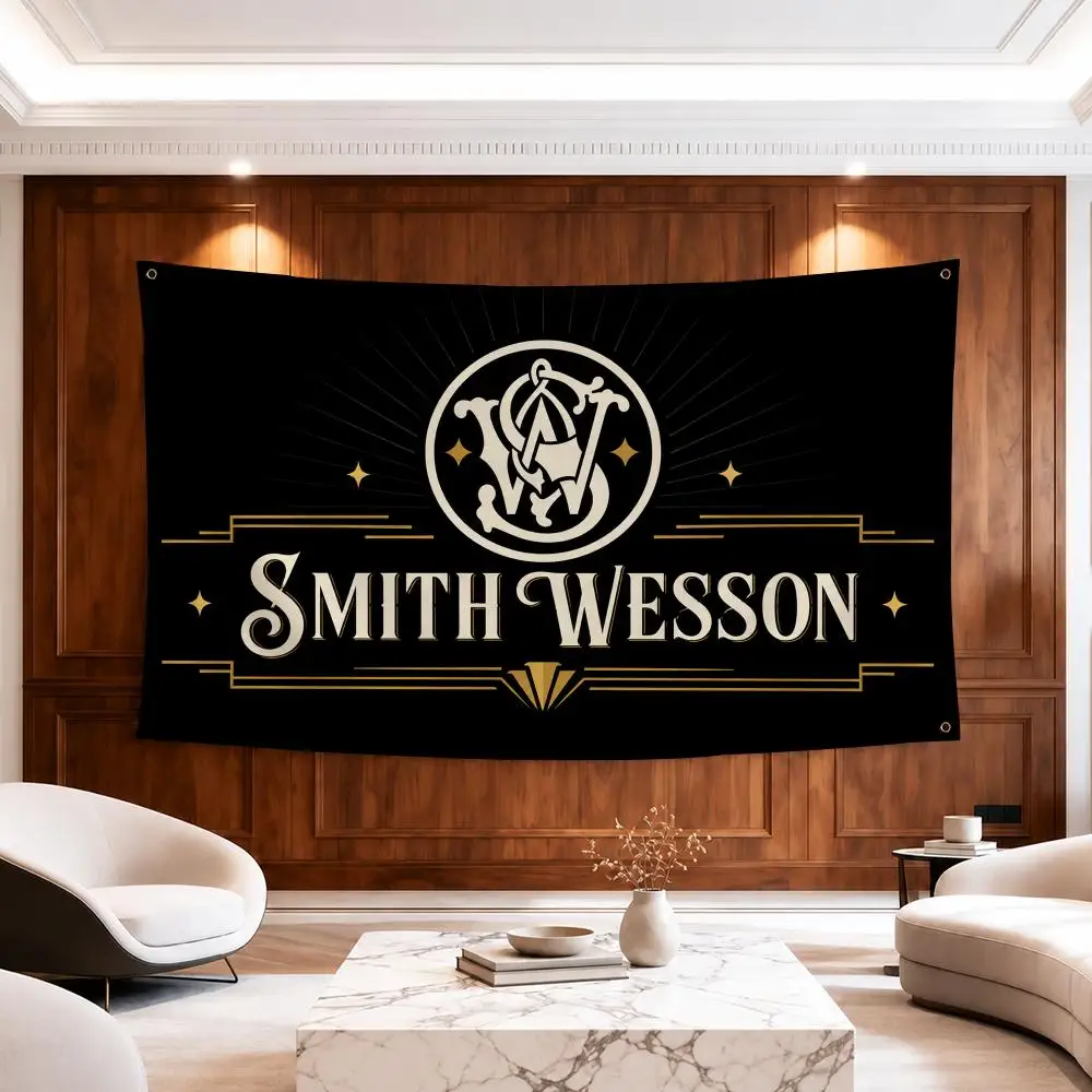 Brand Smith & Wesson Flags Modern Fabric Banner Pennants Apt Living Room Photo Corner Wall Ornament Deco