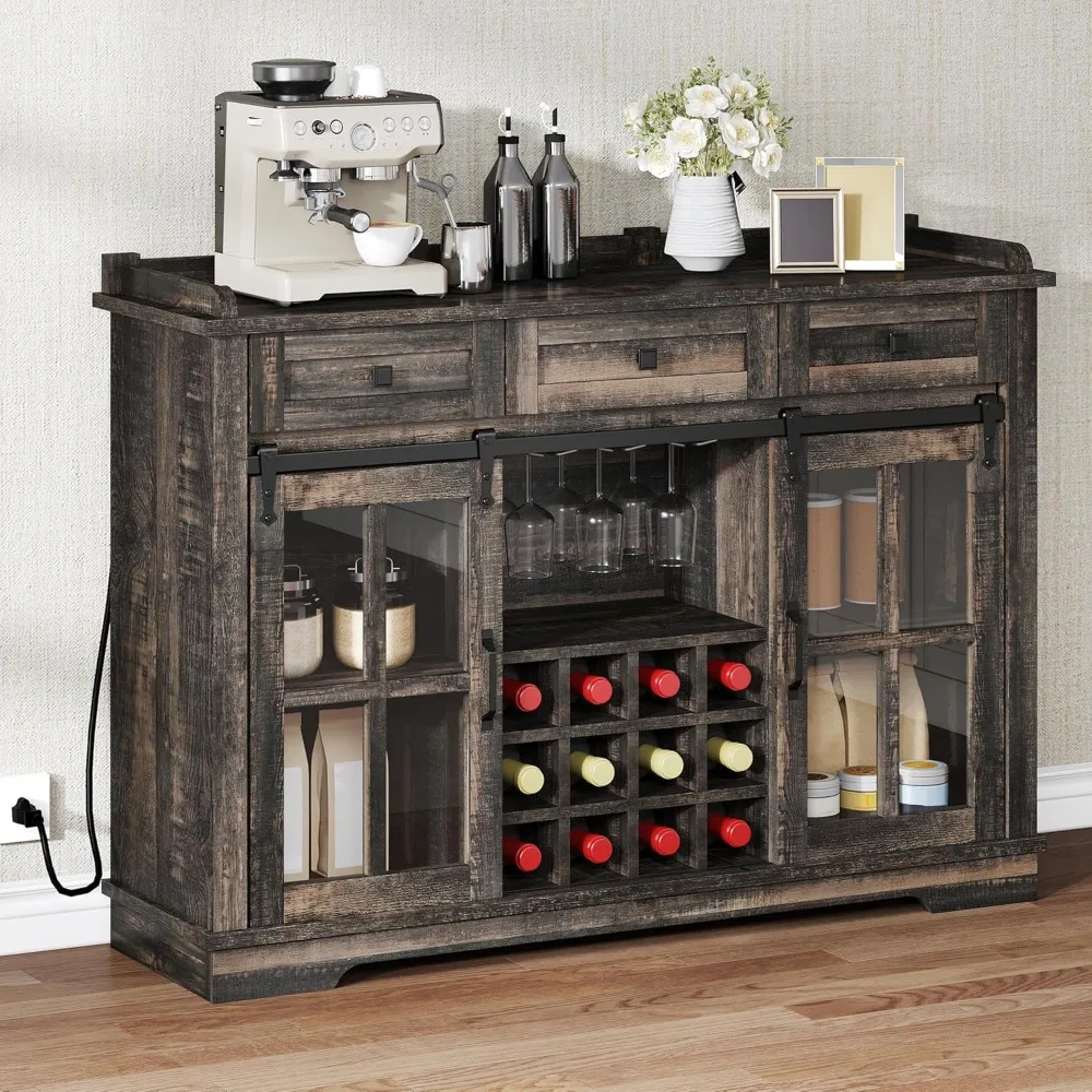 

Farmhouse Buffet Cabinet with Storage, 59" Coffee Bar Cabinet with 2 Large Drawers and Visual Grid Door, Kitchen Storage Cabine