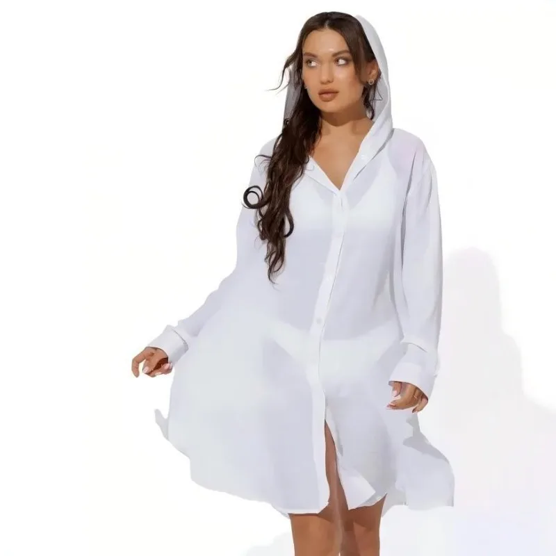 

2025 New Beach Outerwear for Women - Casual Vacation Solid Color Pullover Swimsuit Cover - Up and Sunscreen Clothing