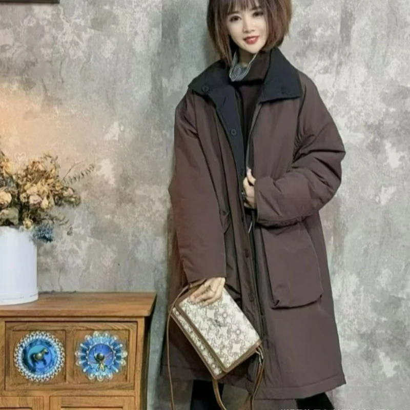 

A Mid-length Large-sized Double-sided Cotton Jacket for Winter 2026 A Fashionable Versatile Solid-color Lapel with Large Pockets