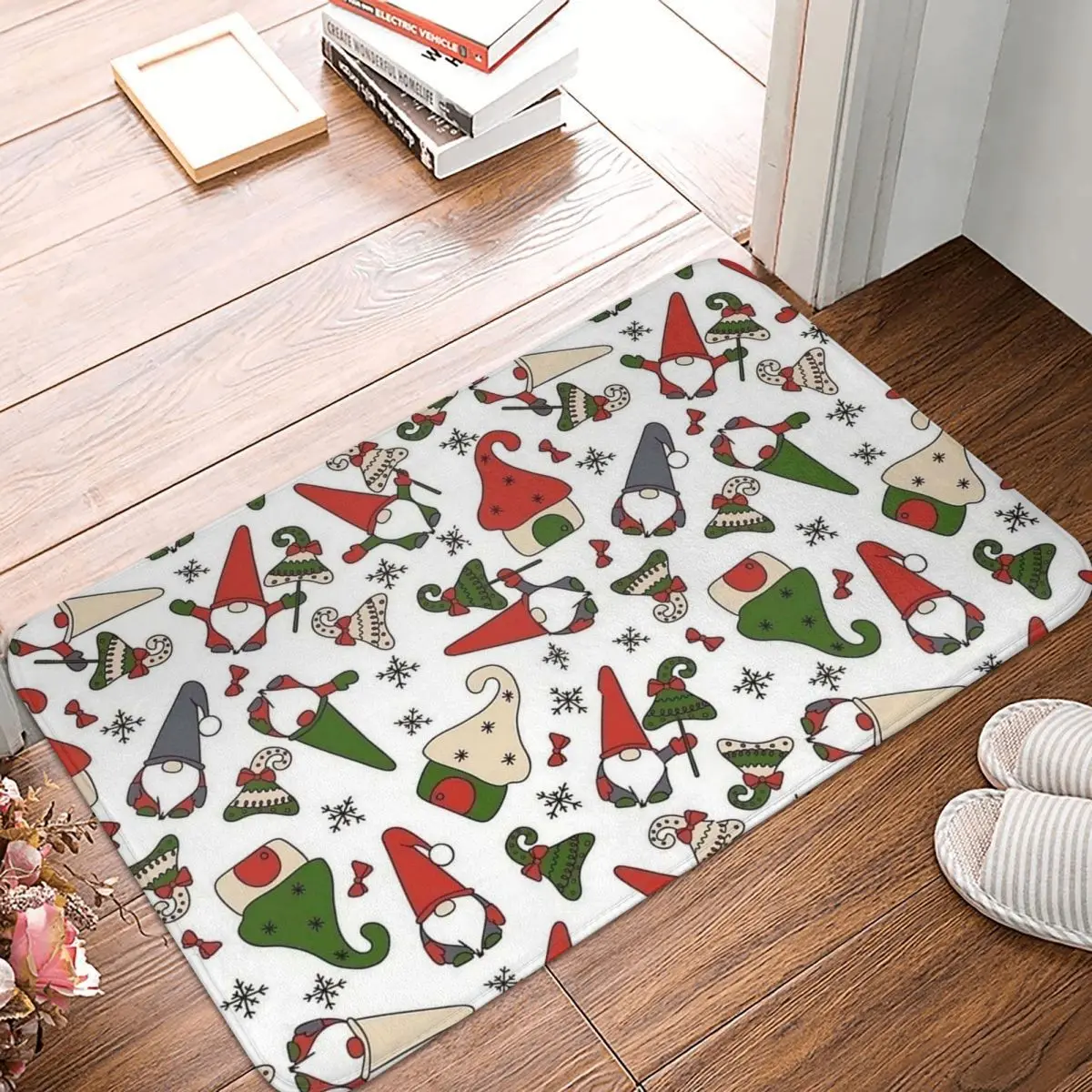 Christmas Gnomes Tree Pattern Foot Mat Kitchen Shower Door Bath Mat Quick-Drying Bathroom Mats Waterproof Non Slip Toilet Pad