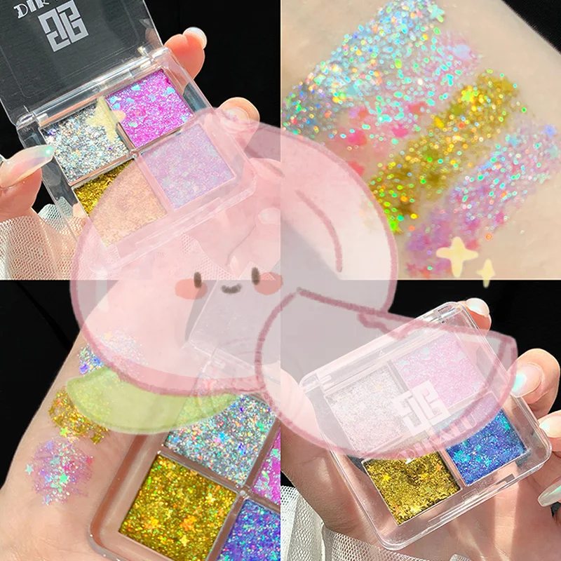 DIKALU 4色グリッターアイシャドウパレット - パンプキン＆チェリーシェード、ブルー/ゴールド/イエロートーン、コスプレ＆パーティーメイク用