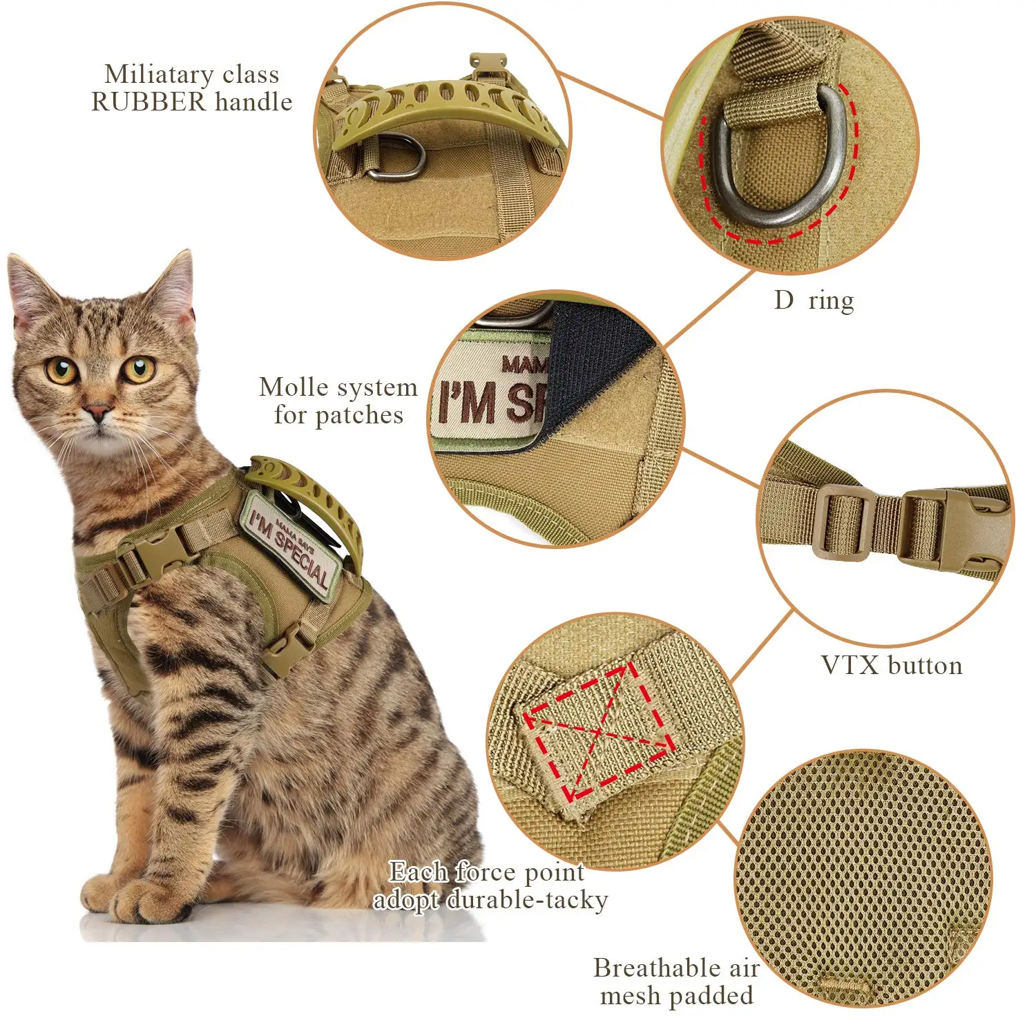 Tactical Cat Harness Leash with Patchs Stickers For Puppy K9 Vest For Military Service Small Dog Working Training Accessories