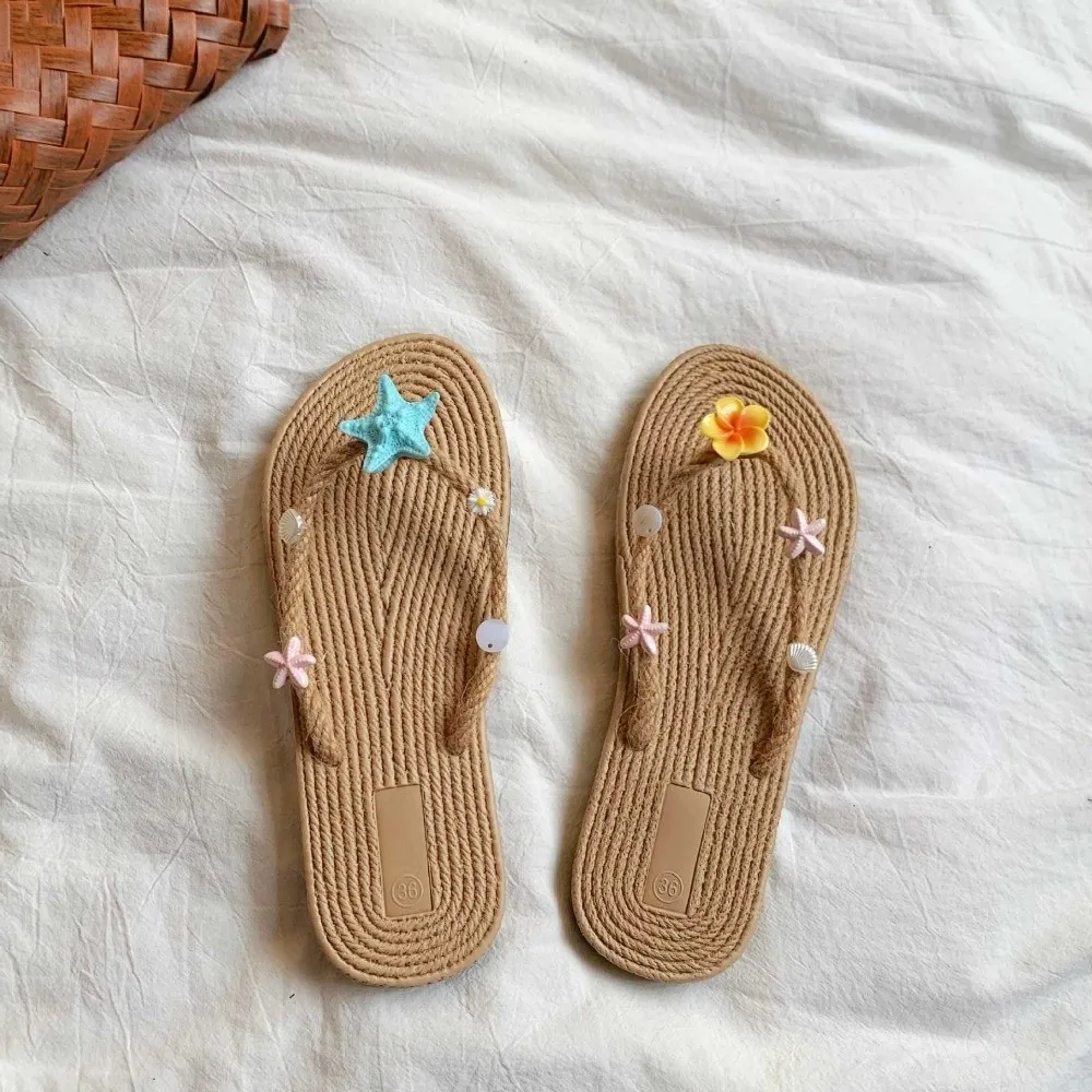 EVA Starfish Flip Flops Women Braided Woven Starfish Flower Y2k Starfish Slippers Beach Vacation Indoor Outdoor image 2