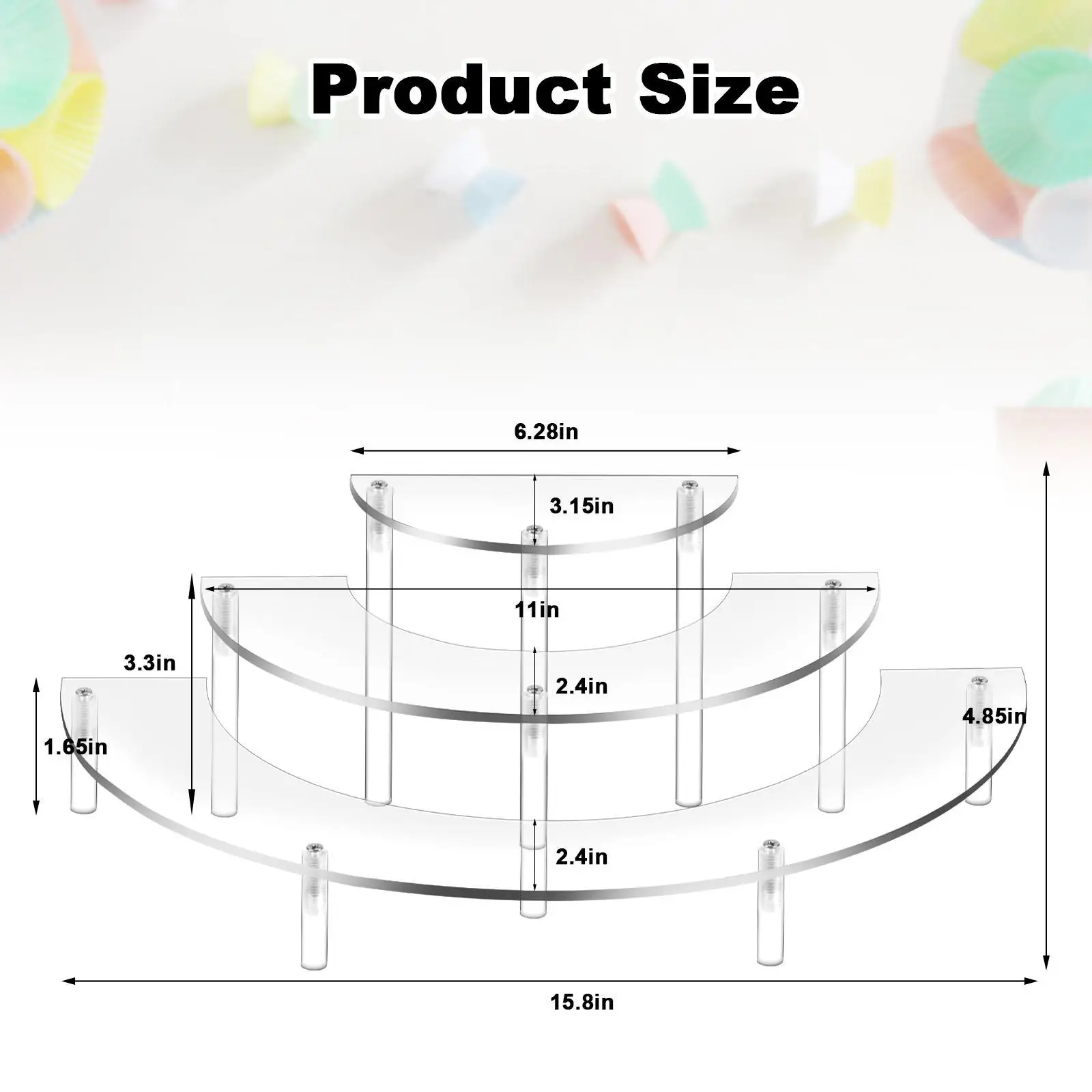 

4pcs Half Moon Display Holder Multifunction Acrylic Risers Holder Fixed Securely Space-saving for Wedding Home Birthday Party