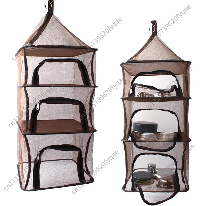 Outdoor foldable drying net multifunctional four-layer storage basket, tableware, fruit and vegetable hanging basket