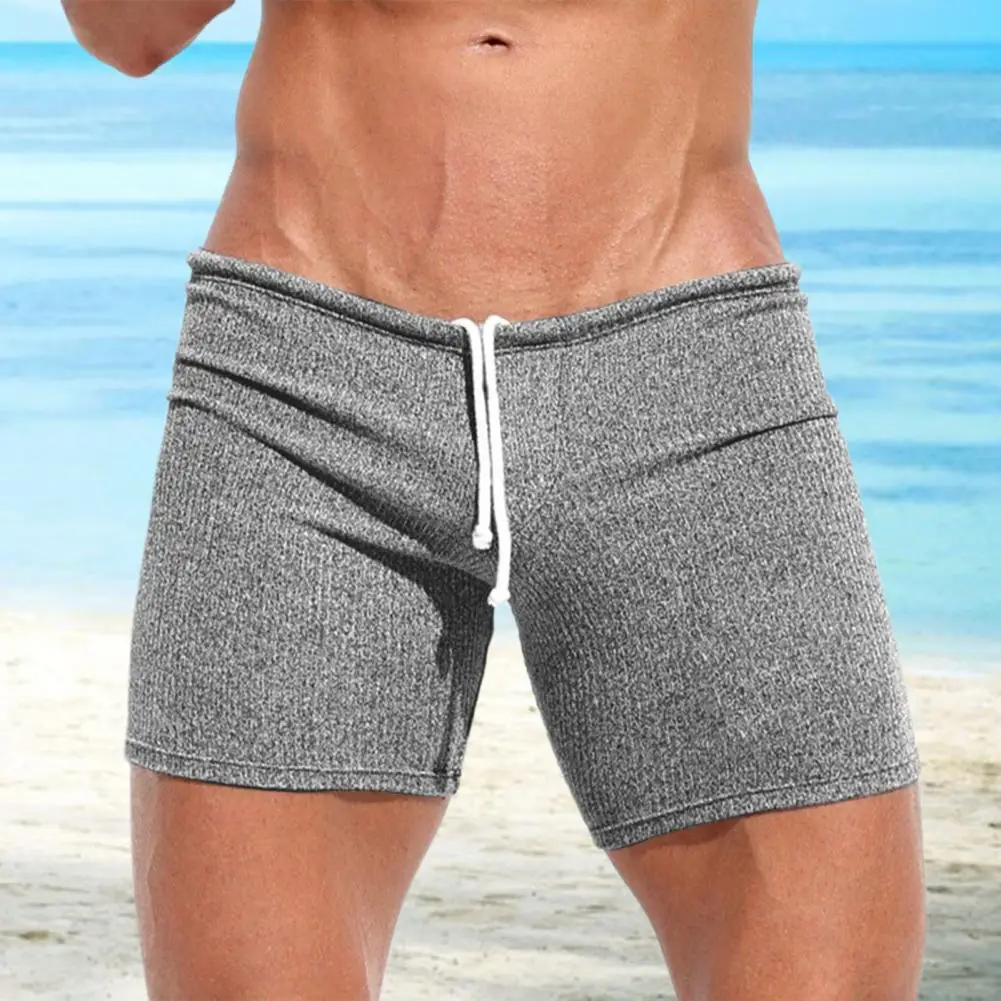 Men Athletic Shorts Men\'s Summer Drawstring Shorts Slim Fit Above Knee Length Solid Color Vacation Beach Sport Homewear Pants