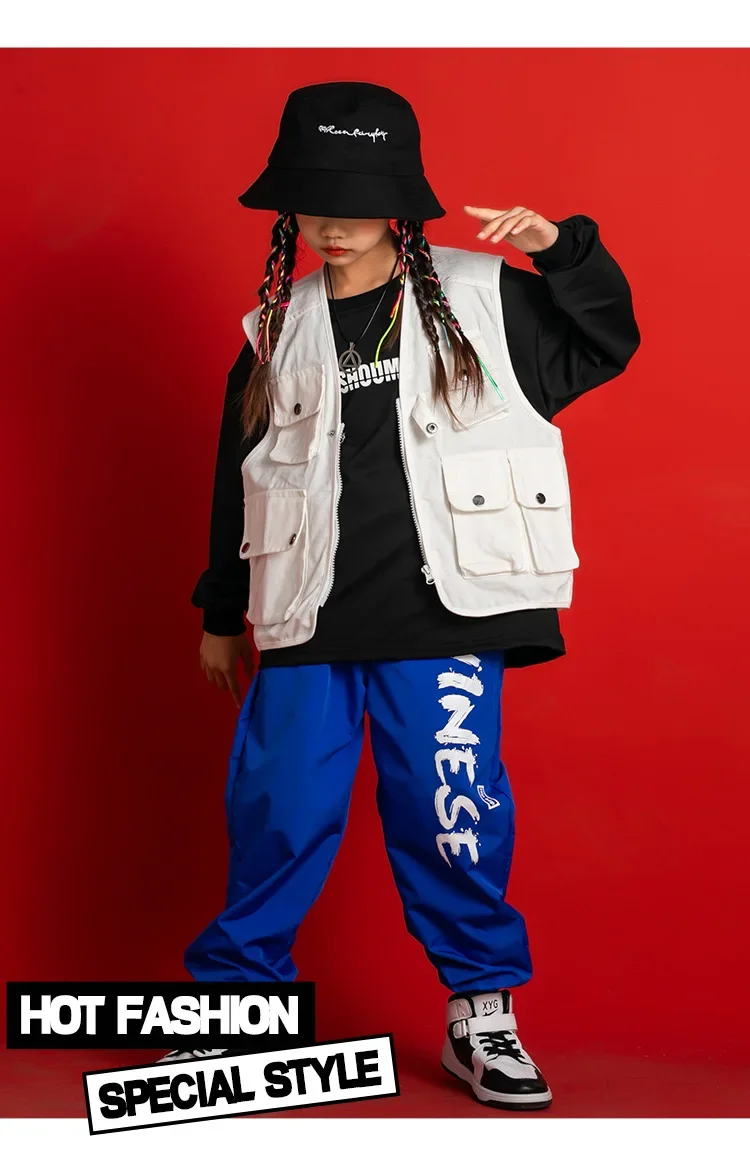 2026 Neues Kinder Hip-Hop Street Dance Kostüm-Set, trendiges ärmelloses Weste-Outfit für Mädchen und Jungen, Jazz-Auftritt, Laufsteg, Bühnenbekleidung – Detail 7