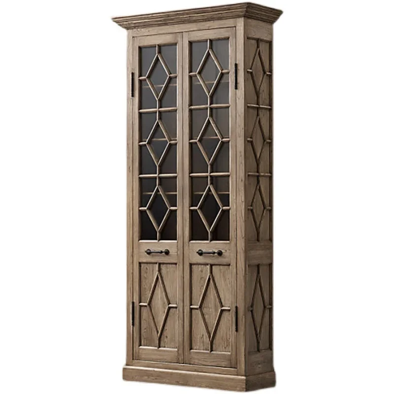 

American solid wood wine cabinet French retro double door four door bookcase Nordic simple display cabinet TV cabinet dining