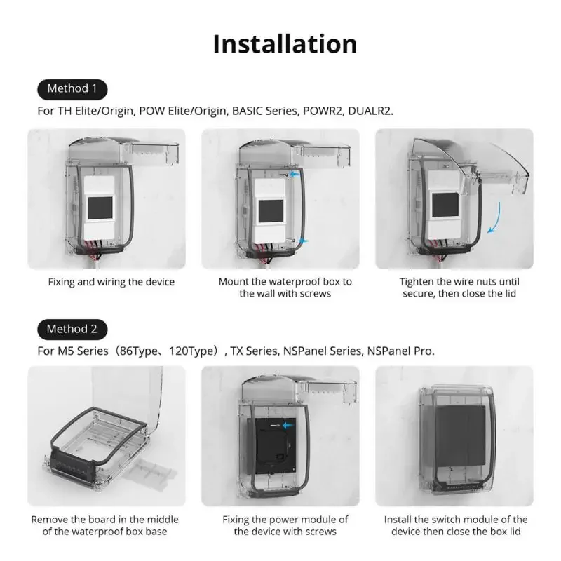 SONOFF Wasserdichte Box R2 Wasserdichte Gehäuse-Anschlussdose, kompatibel mit der BASIC/TH Elite/POW Elite/NSPanel Pro/M5/TX-Serie