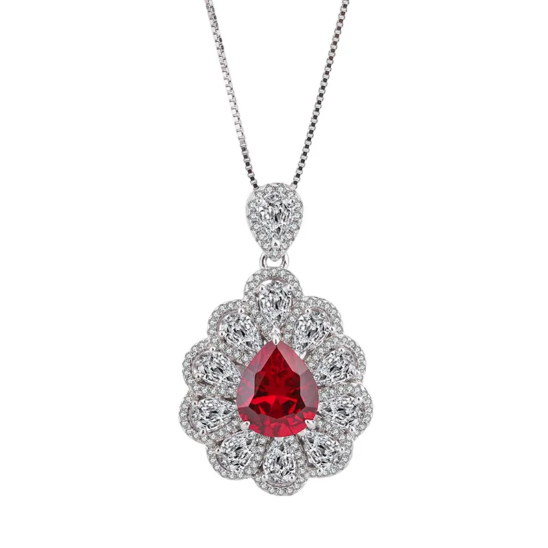 

Pendant S925 Full body Silver Red Treasure Blue Treasure Water Droplet Handmade Diamond Pendant 10 * 12