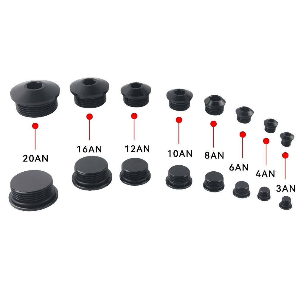 Aluminum AN3 AN4 AN6 AN8 AN10 AN12 AN16 AN20 ORB Socket Hex O-Ring Boss Plug BLACK